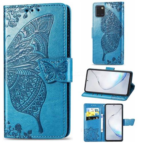 Embossing Mandala Flower Butterfly Leather Wallet Case for Samsung Galaxy Note 10 Lite - Blue
