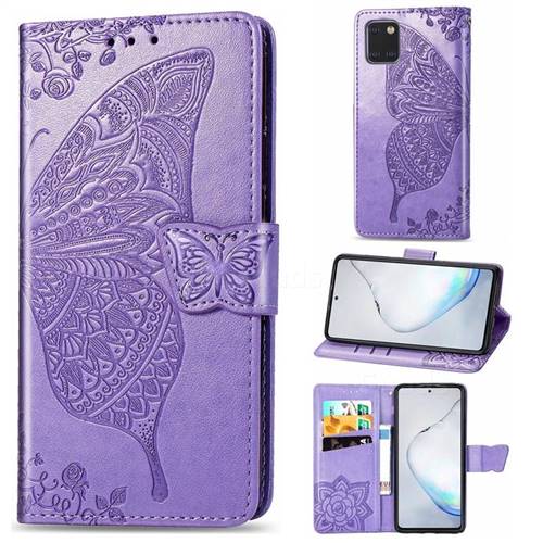Embossing Mandala Flower Butterfly Leather Wallet Case for Samsung Galaxy Note 10 Lite - Light Purple
