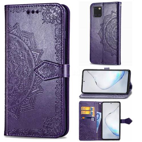 Embossing Imprint Mandala Flower Leather Wallet Case for Samsung Galaxy Note 10 Lite - Purple