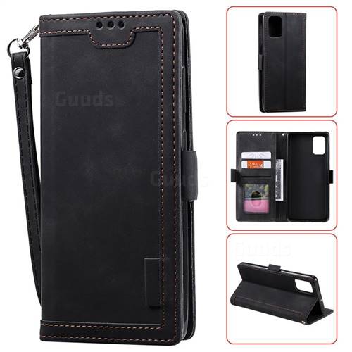 Luxury Retro Stitching Leather Wallet Phone Case for Samsung Galaxy Note 10 Lite - Black
