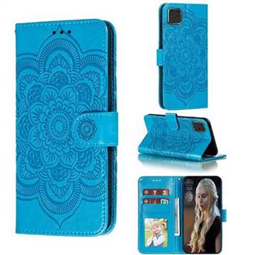 Intricate Embossing Datura Solar Leather Wallet Case for Samsung Galaxy Note 10 Lite - Blue