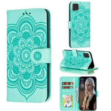 Intricate Embossing Datura Solar Leather Wallet Case for Samsung Galaxy Note 10 Lite - Green