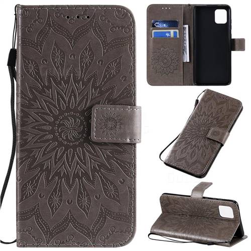 Embossing Sunflower Leather Wallet Case for Samsung Galaxy Note 10 Lite - Gray