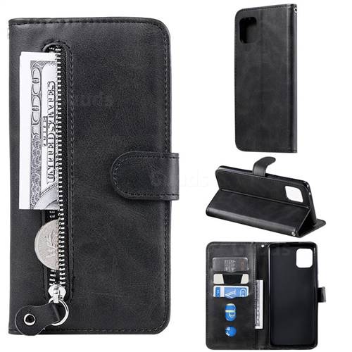 Retro Luxury Zipper Leather Phone Wallet Case for Samsung Galaxy Note 10 Lite - Black