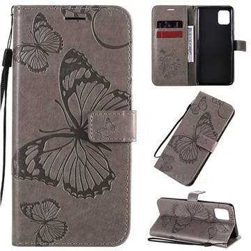 Embossing 3D Butterfly Leather Wallet Case for Samsung Galaxy Note 10 Lite - Gray