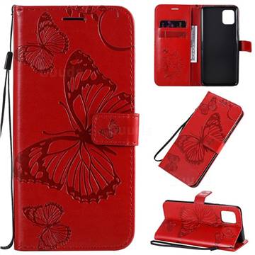 Embossing 3D Butterfly Leather Wallet Case for Samsung Galaxy Note 10 Lite - Red