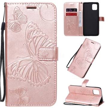 Embossing 3D Butterfly Leather Wallet Case for Samsung Galaxy Note 10 Lite - Rose Gold
