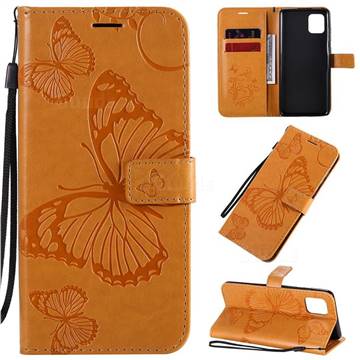 Embossing 3D Butterfly Leather Wallet Case for Samsung Galaxy Note 10 Lite - Yellow