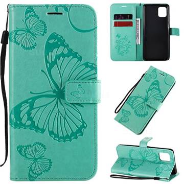 Embossing 3D Butterfly Leather Wallet Case for Samsung Galaxy Note 10 Lite - Green