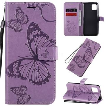 Embossing 3D Butterfly Leather Wallet Case for Samsung Galaxy Note 10 Lite - Purple