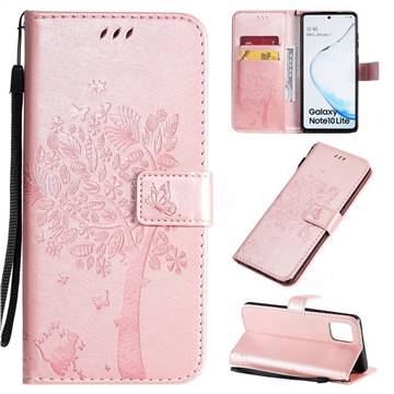 Embossing Butterfly Tree Leather Wallet Case for Samsung Galaxy Note 10 Lite - Rose Pink
