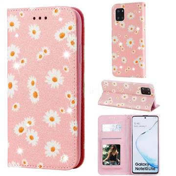Ultra Slim Daisy Sparkle Glitter Powder Magnetic Leather Wallet Case for Samsung Galaxy Note 10 Lite - Pink