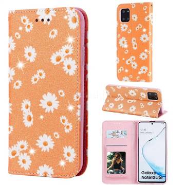 Ultra Slim Daisy Sparkle Glitter Powder Magnetic Leather Wallet Case for Samsung Galaxy Note 10 Lite - Orange