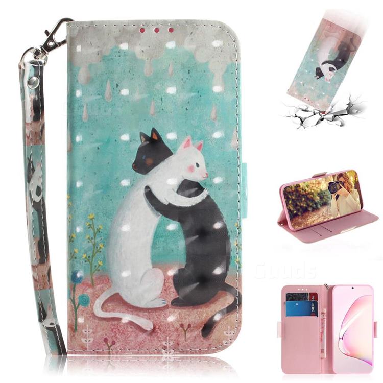 Black and White Cat 3D Painted Leather Wallet Phone Case for Samsung Galaxy Note 10 Lite