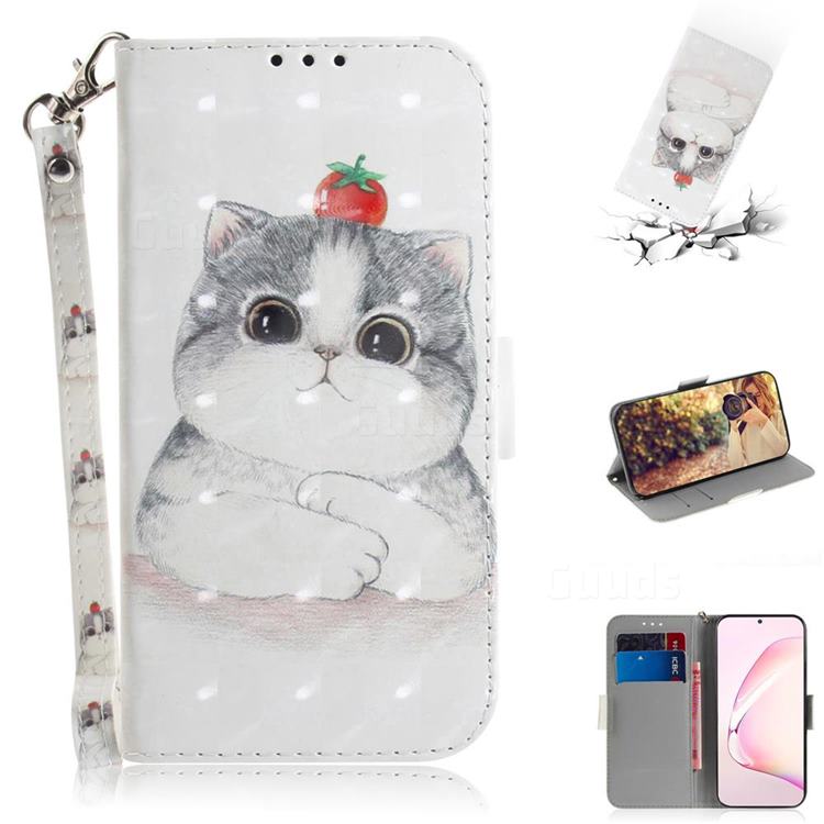 Cute Tomato Cat 3D Painted Leather Wallet Phone Case for Samsung Galaxy Note 10 Lite
