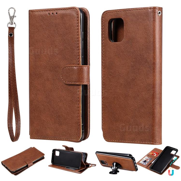 Retro Greek Detachable Magnetic PU Leather Wallet Phone Case for Samsung Galaxy Note 10 Lite - Brown