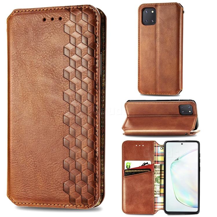 Ultra Slim Fashion Business Card Magnetic Automatic Suction Leather Flip Cover for Samsung Galaxy Note 10 Lite - Brown