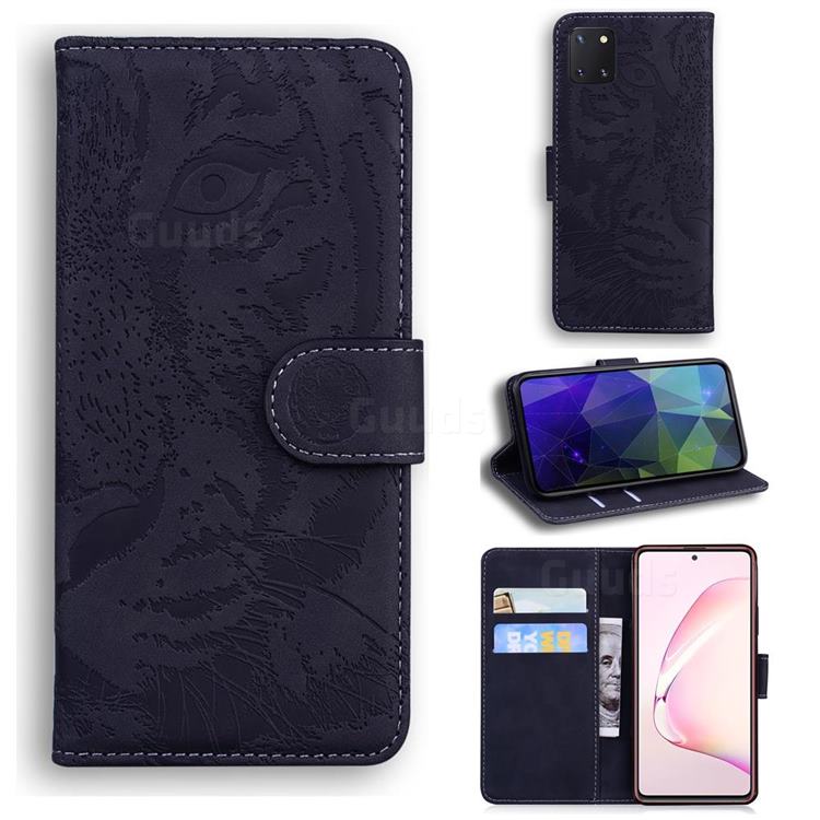 Intricate Embossing Tiger Face Leather Wallet Case for Samsung Galaxy Note 10 Lite - Black