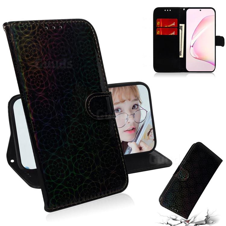 Laser Circle Shining Leather Wallet Phone Case for Samsung Galaxy Note 10 Lite - Black