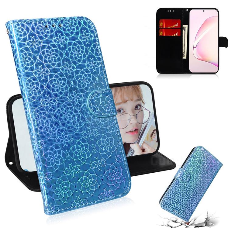 Laser Circle Shining Leather Wallet Phone Case for Samsung Galaxy Note 10 Lite - Blue