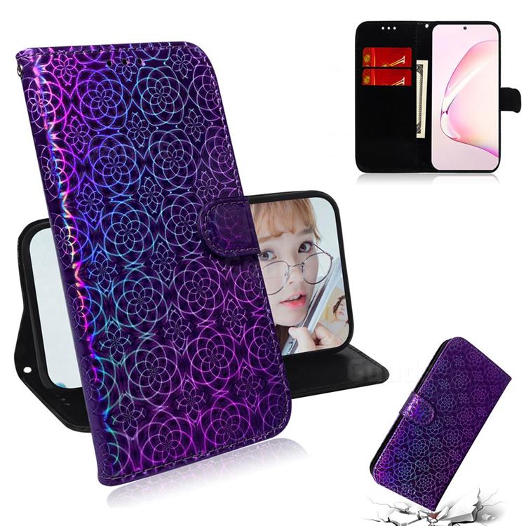 Laser Circle Shining Leather Wallet Phone Case for Samsung Galaxy Note 10 Lite - Purple