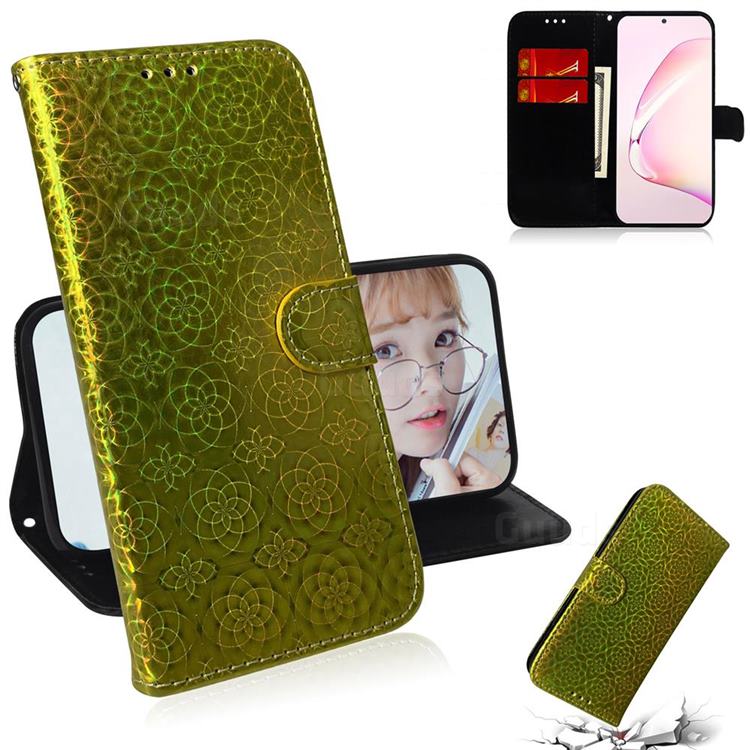 Laser Circle Shining Leather Wallet Phone Case for Samsung Galaxy Note 10 Lite - Golden