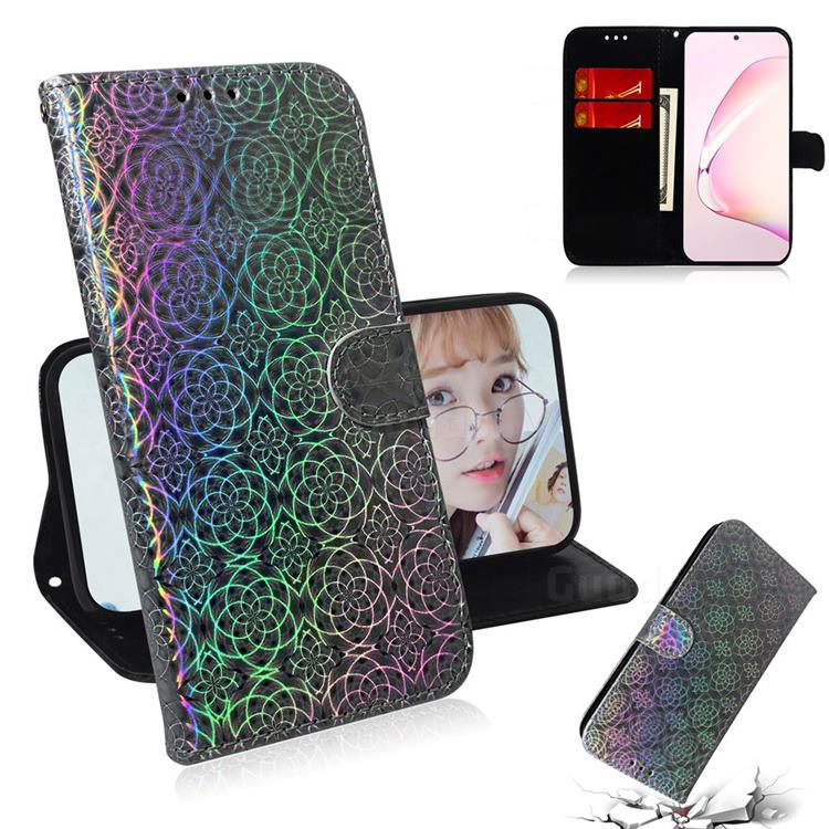 Laser Circle Shining Leather Wallet Phone Case for Samsung Galaxy Note 10 Lite - Silver