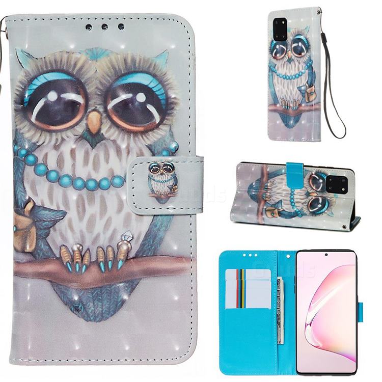 Sweet Gray Owl 3D Painted Leather Wallet Case for Samsung Galaxy Note 10 Lite