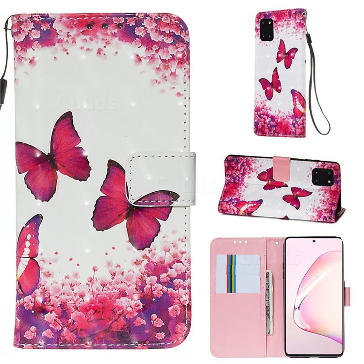 Rose Butterfly 3D Painted Leather Wallet Case for Samsung Galaxy Note 10 Lite