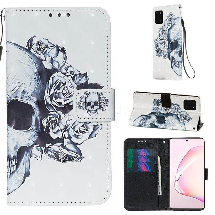 Skull Flower 3D Painted Leather Wallet Case for Samsung Galaxy Note 10 Lite