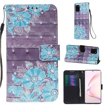 Blue Flower 3D Painted Leather Wallet Case for Samsung Galaxy Note 10 Lite