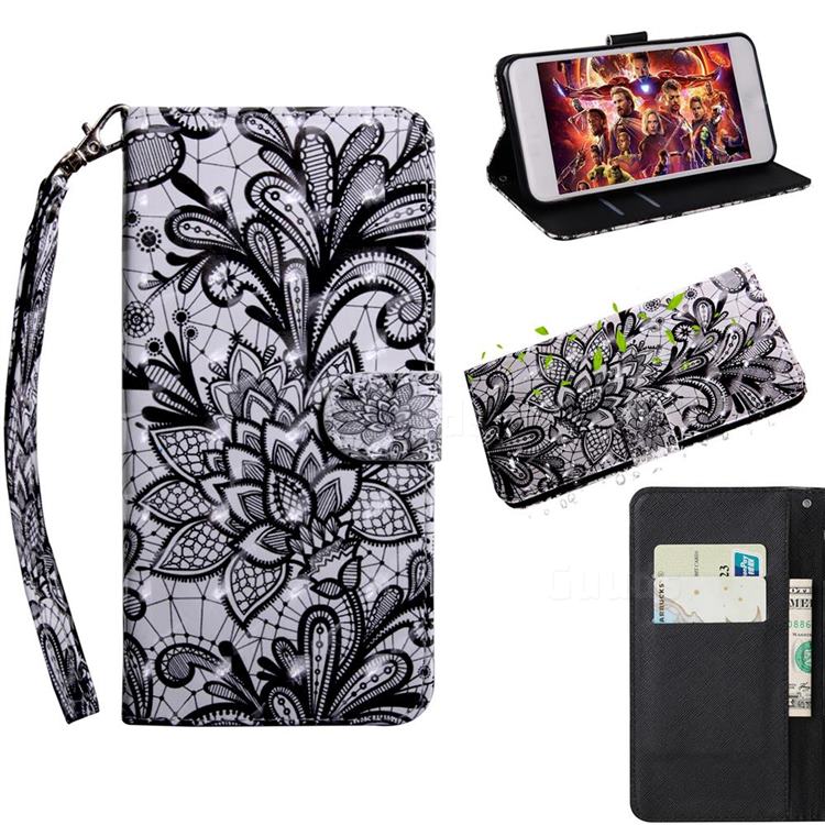 Black Lace Rose 3D Painted Leather Wallet Case for Samsung Galaxy Note 10 Lite