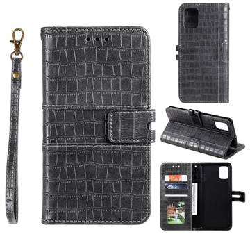 Luxury Crocodile Magnetic Leather Wallet Phone Case for Samsung Galaxy Note 10 Lite - Gray