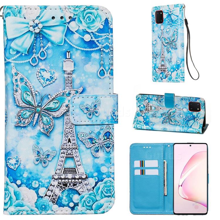 Tower Butterfly Matte Leather Wallet Phone Case for Samsung Galaxy Note 10 Lite