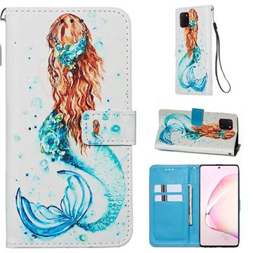 Mermaid Matte Leather Wallet Phone Case for Samsung Galaxy Note 10 Lite