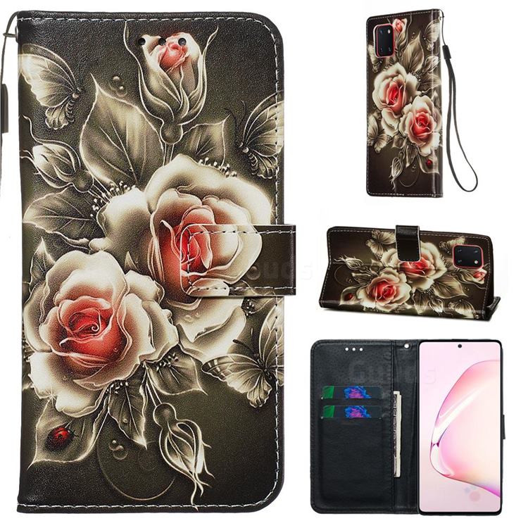Black Rose Matte Leather Wallet Phone Case for Samsung Galaxy Note 10 Lite