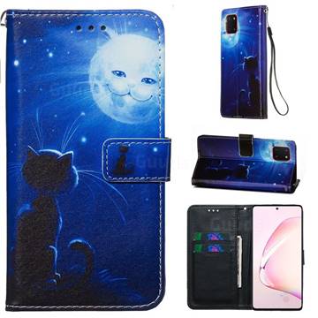 Cat and Moon Matte Leather Wallet Phone Case for Samsung Galaxy Note 10 Lite