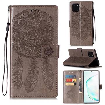 Embossing Dream Catcher Mandala Flower Leather Wallet Case for Samsung Galaxy Note 10 Lite - Gray