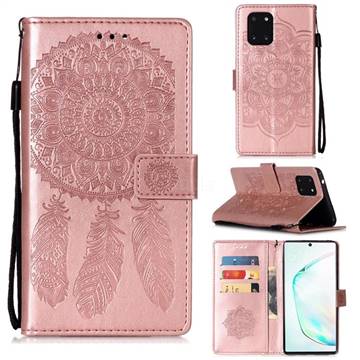 Embossing Dream Catcher Mandala Flower Leather Wallet Case for Samsung Galaxy Note 10 Lite - Rose Gold