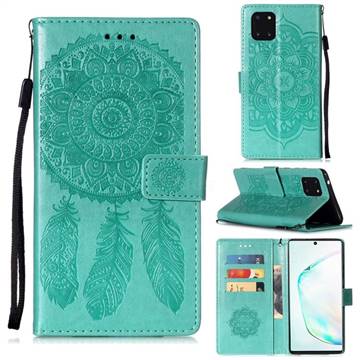 Embossing Dream Catcher Mandala Flower Leather Wallet Case for Samsung Galaxy Note 10 Lite - Green