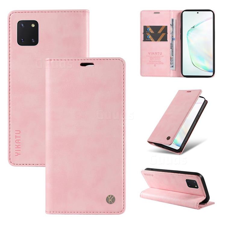 YIKATU Litchi Card Magnetic Automatic Suction Leather Flip Cover for Samsung Galaxy Note 10 Lite - Pink