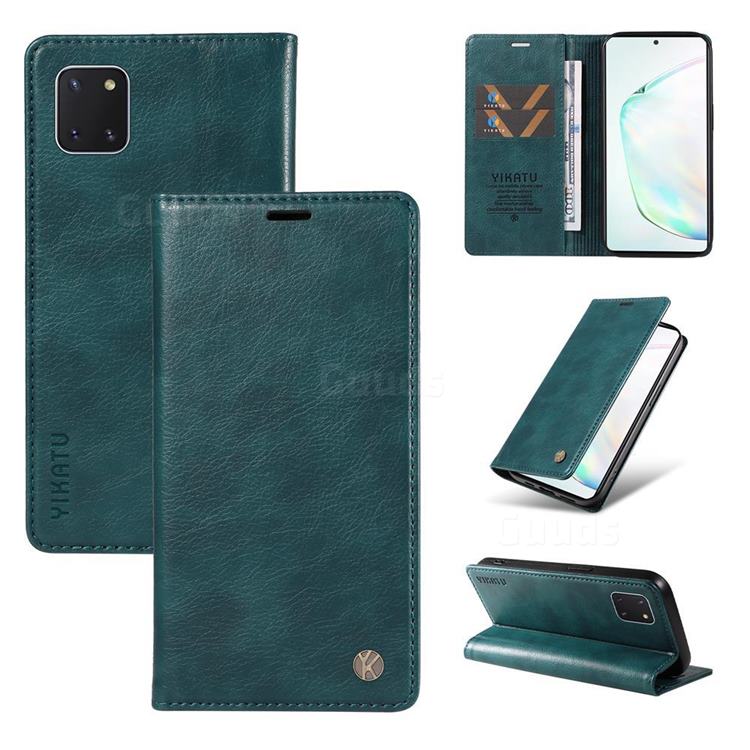 YIKATU Litchi Card Magnetic Automatic Suction Leather Flip Cover for Samsung Galaxy Note 10 Lite - Dark Blue