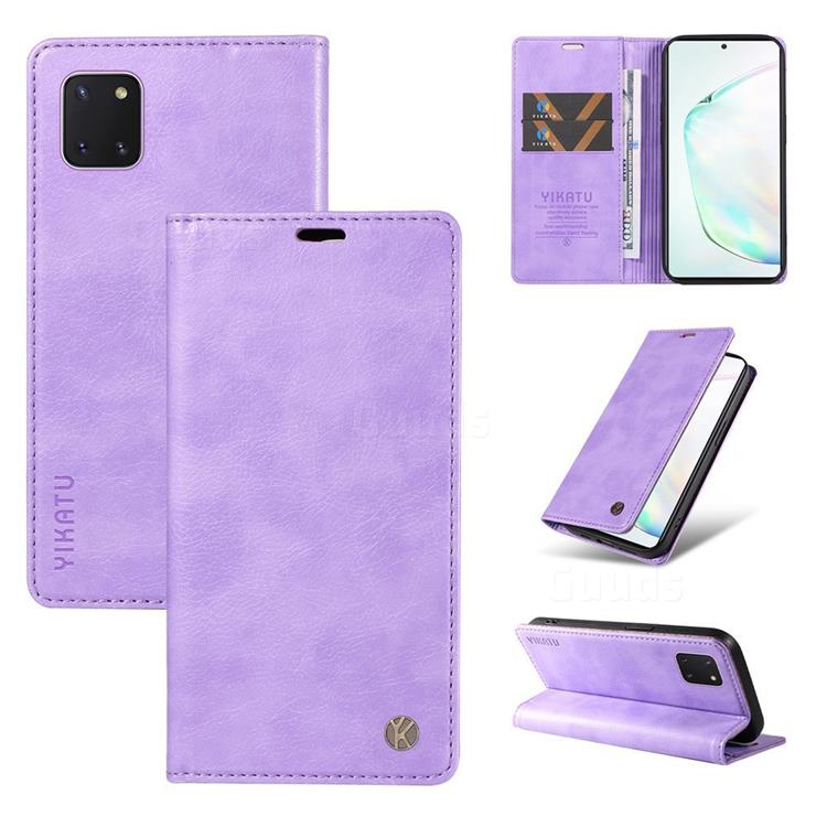 YIKATU Litchi Card Magnetic Automatic Suction Leather Flip Cover for Samsung Galaxy Note 10 Lite - Purple