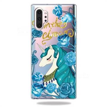 Blue Flower Unicorn Clear Varnish Soft Phone Back Cover for Samsung Galaxy Note 10+ (6.75 inch) / Note10 Plus