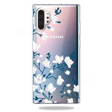 Magnolia Flower Clear Varnish Soft Phone Back Cover for Samsung Galaxy Note 10+ (6.75 inch) / Note10 Plus