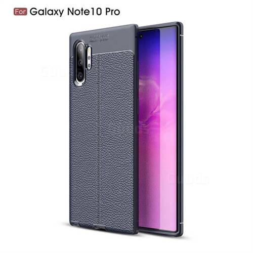 Luxury Auto Focus Litchi Texture Silicone TPU Back Cover for Samsung Galaxy Note 10+ (6.75 inch) / Note10 Plus - Dark Blue