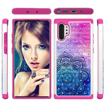 Colored Mandala Studded Rhinestone Bling Diamond Shock Absorbing Hybrid Defender Rugged Phone Case Cover for Samsung Galaxy Note 10+ (6.75 inch) / Note10 Plus