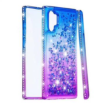 Diamond Frame Liquid Glitter Quicksand Sequins Phone Case for Samsung Galaxy Note 10+ (6.75 inch) / Note10 Plus - Blue Purple