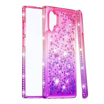 Diamond Frame Liquid Glitter Quicksand Sequins Phone Case for Samsung Galaxy Note 10+ (6.75 inch) / Note10 Plus - Pink Purple