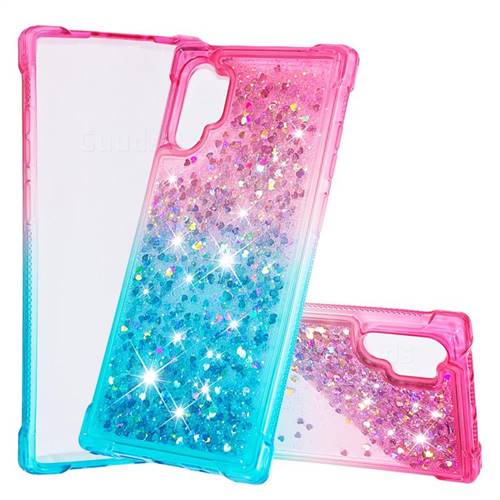 Rainbow Gradient Liquid Glitter Quicksand Sequins Phone Case for Samsung Galaxy Note 10+ (6.75 inch) / Note10 Plus - Pink Blue